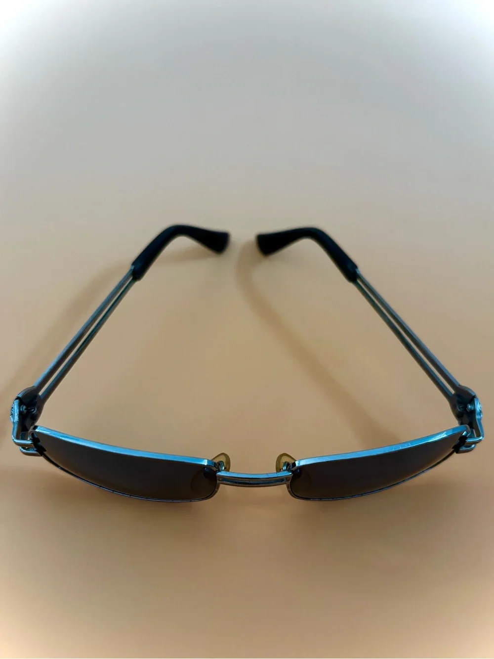 Vintage Versace Men's Rectangular Sunglasses - grey blue Lenses, Silver Frame